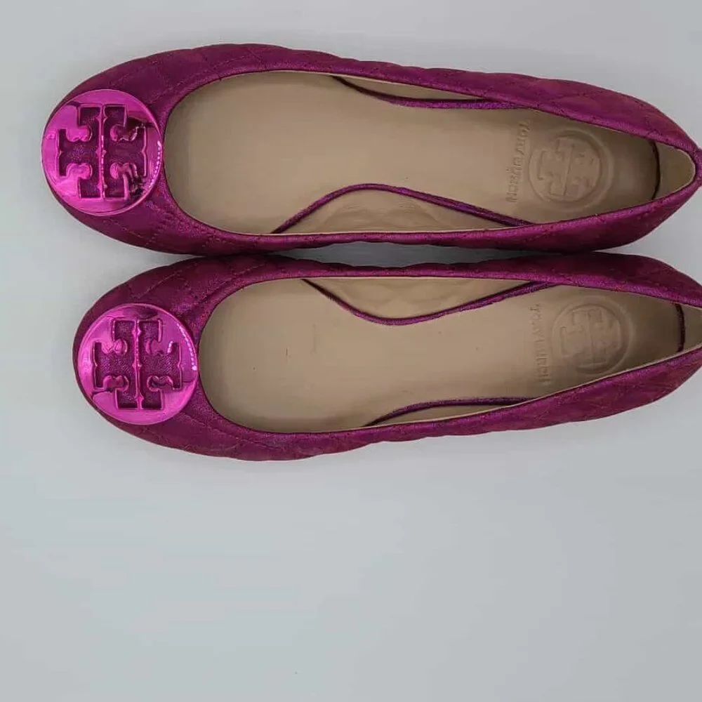 Tory Burch Metallic Fuschia Reva Flats size 7M NEW! NWT!